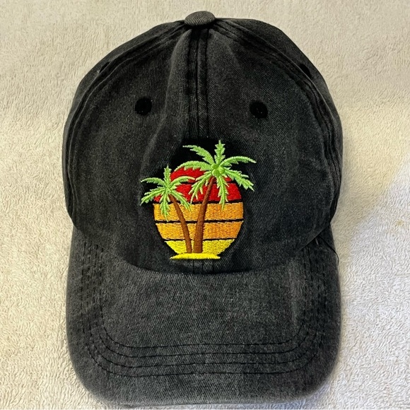 Dark Adjustable Grey Ball Cotton Cap with Palm Tree Beach Embroidery - Picture 2 of 14